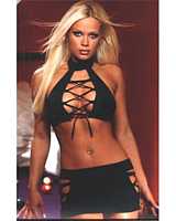 DG-3492 Laced and Bound Microfiber Halter Top and Skirt Set