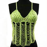BAB-T142 Sexy Crocheted, Beaded and Sequin Halter Top