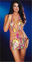 DG-4400 Microfiber Halter Strappy Shiny Print Dress