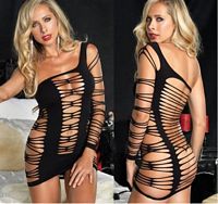 LA-86528 Seamless Shredded Asymmetrical Mini Dress