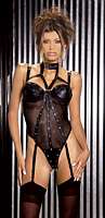 EM-L2162 Sexy Fishnet and Leather Teddy